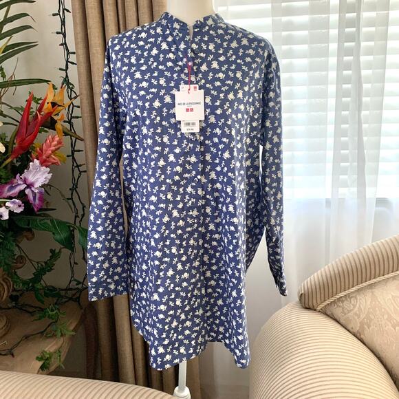 Uniqlo Cotton Silk Long-Sleeve Tunic in Blue Floral - Picture 5 of 14